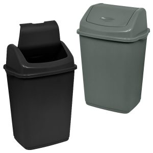 Daniel James 30 Litre Swing Bin – 30l Waste Recycling Bin with Swing Flip Top Lid – Durable Plastic Rubbish Bin for Kitchen, Bathroom, Bedroom & Office – Silver Dustbin, 30 Litre