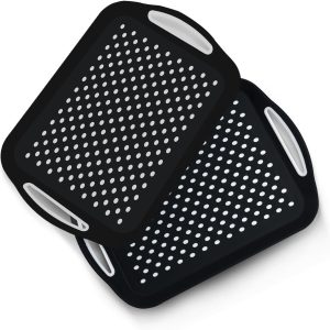 Essen 2-Pack Serving Tray Set – Non-Slip Lap Boards with Grip Handles, Ideal for Food Prep, Tea, Breakfast in Bed – Plastic Tray for Stable Dining – Dishwasher Safe (Black/Black)