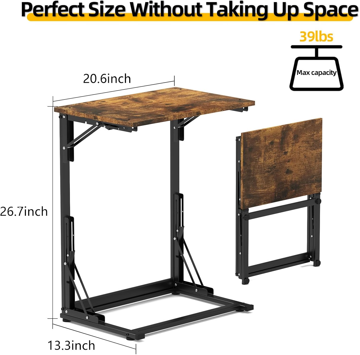 MOXYOY C-Shaped Side Table,Foldable Laptop Table,Sturdy Steel Frame Base Support,Easy to Assemble,Suitable for Living Room,Bedroom,Bathroom,Balcony Brand: MOXYOY - Image 2