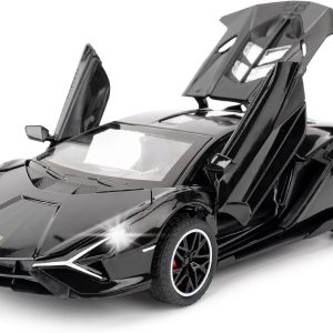 TGRCM-CZ 1/32 Scale Lamborghini Sián FKP37 Car Model Toy, Sound and Light Pull Back Car Zinc Alloy Casting Toys for Kids Boy Girl Gift(Black)