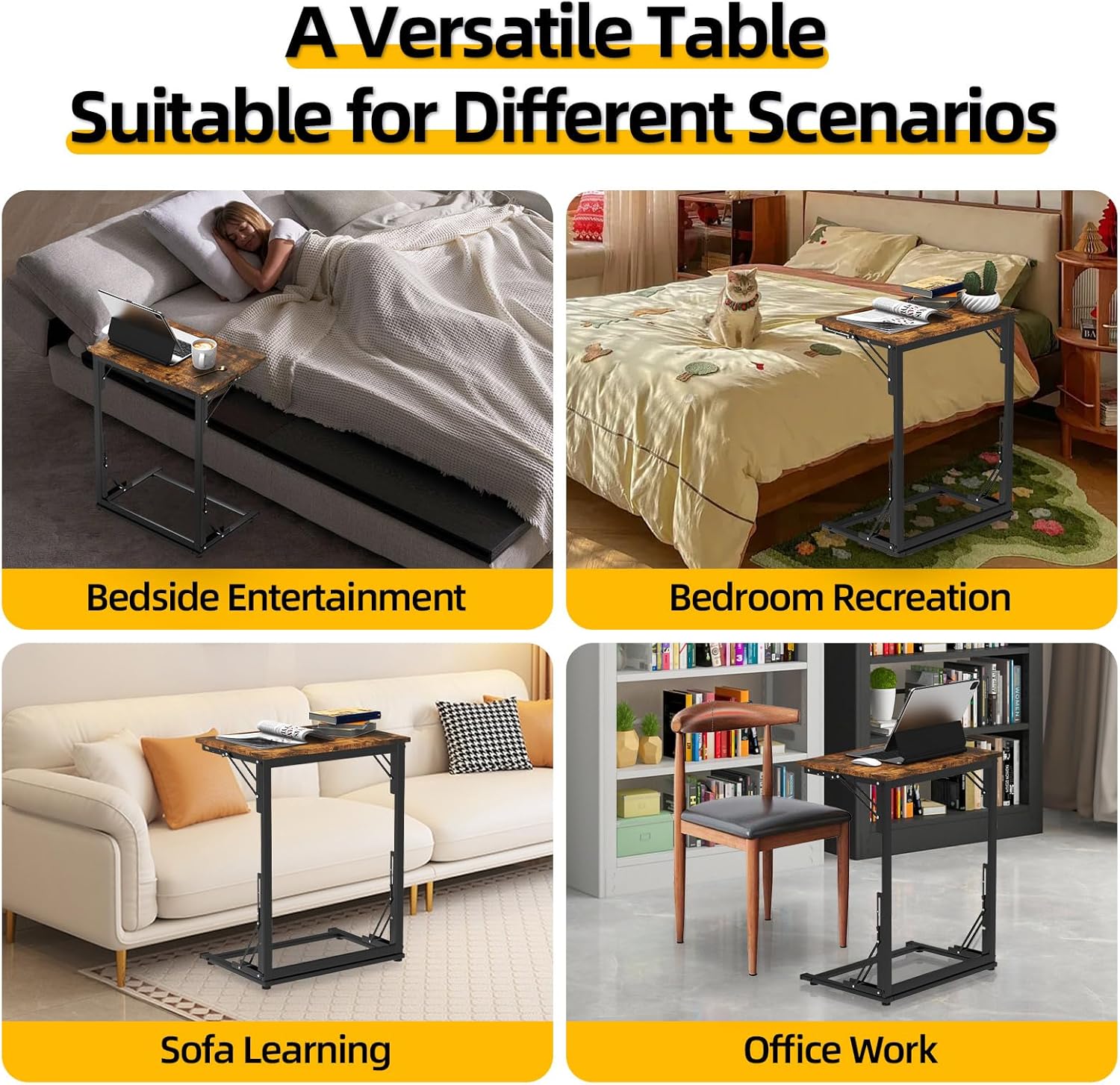 MOXYOY C-Shaped Side Table,Foldable Laptop Table,Sturdy Steel Frame Base Support,Easy to Assemble,Suitable for Living Room,Bedroom,Bathroom,Balcony Brand: MOXYOY - Image 5