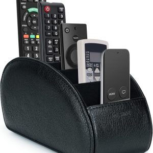 Molshine Remote Control Holder with 5 Compartments,Pu Leather Office Organization Storage Caddy Box for Tv Remote,Heater Controllers,Media Player,Office Supplies,Makeup Brush (Black)