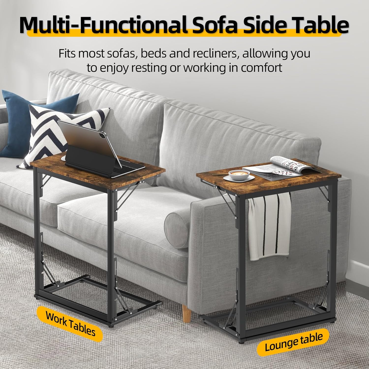 MOXYOY C-Shaped Side Table,Foldable Laptop Table,Sturdy Steel Frame Base Support,Easy to Assemble,Suitable for Living Room,Bedroom,Bathroom,Balcony Brand: MOXYOY - Image 6