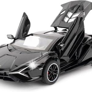 TGRCM-CZ 1/32 Scale Lamborghini Sián FKP37 Car Model Toy, Sound and Light Pull Back Car Zinc Alloy Casting Toys for Kids Boy Girl Gift(Black)