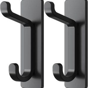 pickpiff Black Self Adhesive Hooks, Sticky Hooks Extra Sturdy, Hanging up to 6KG, Metal Stainless Heavy Duty Stick on Wall Door, for Towel Coat Hat Purse in Bathroom Shower Kitchen, 2 Pack