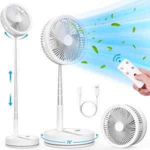 LBSTP Portable Standing Fan with Remote Control, 9 Inch Foldable Pedestal Fans, 7200mAh Rechargeable Battery USB Powered Floor Fan, Height Adjustable, 4 Speeds, Quiet Camping Desk for Bedroom