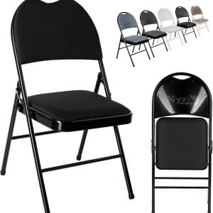 Nyxi Set of 2 Folding Chairs Premium Quality with Padded Fabric or PVC Seats, Metal Frame, Foldable Chair Home Office Dinning, Heavy Duty, Multi-Purpose Indoor & Outdoor (Black Fabric)