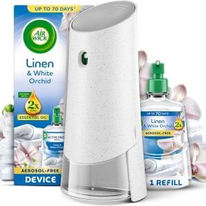 Air Wick Linen & White Orchid Aerosol-Free Automatic Spray Kit, Lasts up to 70 Days, Air Freshener