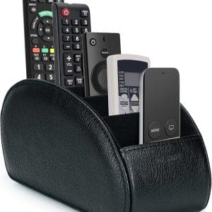Molshine Remote Control Holder with 5 Compartments,Pu Leather Office Organization Storage Caddy Box for Tv Remote,Heater Controllers,Media Player,Office Supplies,Makeup Brush (Black)
