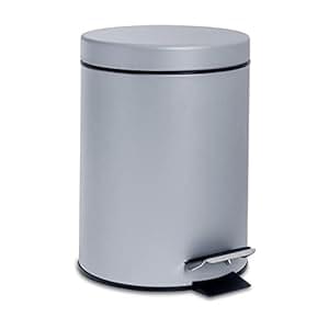 Harbour Housewares 3L Bathroom Bin – Grey – Round Stainless Steel Pedal Bin Slim Kitchen Rubbish Trash Can Garbage Dustbin with Lid and Inner Liner Bucket