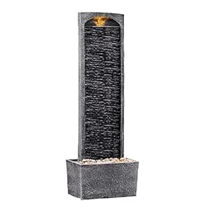 Teamson Home Garden Water Feature with LED Lights and Pump, Large Garden Water Fountain, Indoor and Outdoor Straight Waterfall Fountain, Slate Effect