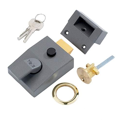 Yale P-89-DMG-PB-60 Deadlocking Nightlatch, Automatic Deadlock, Dark Metallic Finish/Brass Cylinder, High Security, Outdoor Lock, Front Door Latch