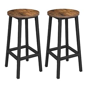 VASAGLE Bar Stool Set of 2 Round Chair High Kitchen Seat Steel Frame Height 65 cm Easy Assembly Industrial Style Rustic Brown and Black LBC32X