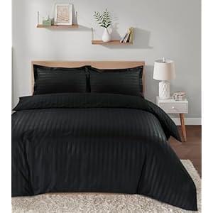 Casabella Satin Stripe Duvet Cover Sets -Luxurious King Black Bedding with Satin Stripes, King size Duvet Cover Sets, Hotel Quality King Size Duvet & Pillowcases, Black Satin Stripe Duvet King Size
