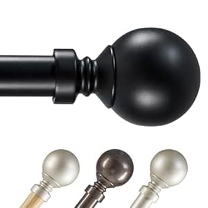 Deconovo Adjustable Black Curtain Poles 168-305 cm, 25 mm Sturdy Curtain Rods with Brackets and Round Finals, Splicing Extra Long Curtain Poles for Eyelet Curtains
