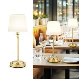 LuminexDesigns Rechargeable Cordless Table Lamp with Removable Portable Magnetic Bulb, LED Desk Lamp with Fabric Shade, Gold