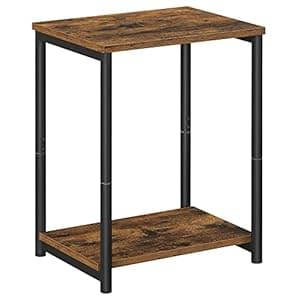 VASAGLE Side Table, Bedside Table, End Table with Storage Shelf, Steel Frame, for Living Room, Sitting Room, Bedroom, Industrial, Rustic Brown and Black LET271B01