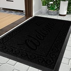 Yimobra welcome door mat, Heavy Duty Sturdy Front Mats for Home Entrance Outdoor Indoor,Non Slip Backing, Exterior Mats for Outside Patio Porch Farmhouse, 92 x 61 cm, Black
