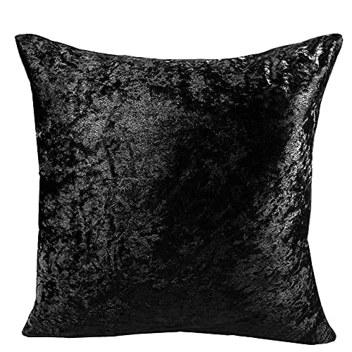 Essentials2publik 24" x 24" Crushed Velvet Soft Throw Pillow Cover With Filled Cushion, Decorative Square Pillowcase Cushion, Perfect for Sofa, Couch, Bed (Black)