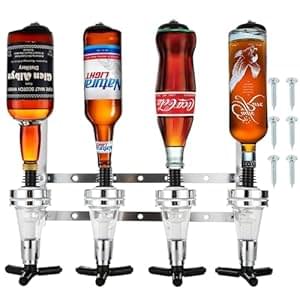 AHAQU 4 Bottle Optics for Home Bar Butler, 30ml Wall Mounted Alcohol Dispenser, Drink Dispenser Stand for Spirits, Wine, Home Pub, Party, Kitchen Bar