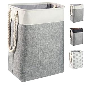 BrilliantJo upgrade Large Laundry Baskets 78L, Collapsible Linen Laundry Hamper Washing Basket with Handles, Laundry bin suitable for Bedrooms Laundry Room, Bathroom, 60H x 42Lx 31W cm, Beige+Grey