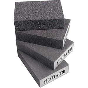 Sanding Block 4 Pieces Sanding Sponges with 4 Grits (60,100,150,220) Coarse/Medium/Fine/Superfine Wet and Dry Dual-use Abrasive Pads Washable and Reusable sandpaper for Wood Walls Metal