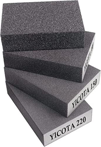Sanding Block 4 Pieces Sanding Sponges with 4 Grits (60,100,150,220) Coarse/Medium/Fine/Superfine Wet and Dry Dual-use Abrasive Pads Washable and Reusable sandpaper for Wood Walls Metal