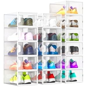Unique Impression 16 Pack Shoe Storage Box – Clear Stackable Boxes – Plastic Trainer Storage Boxes – Transparent Shoe Display Containers – Fits Up To UK 9.5 size men’s